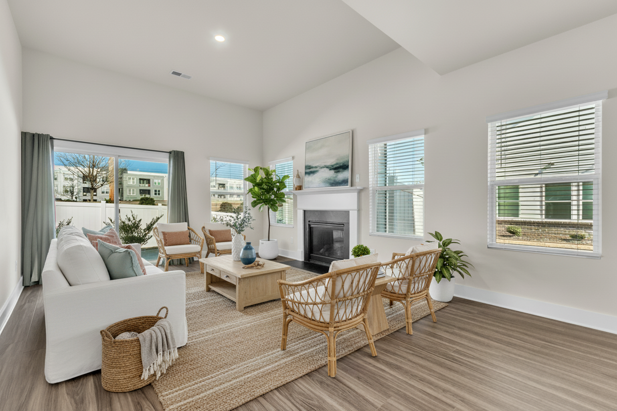 Coastal staging style example — light and airy with soft blues